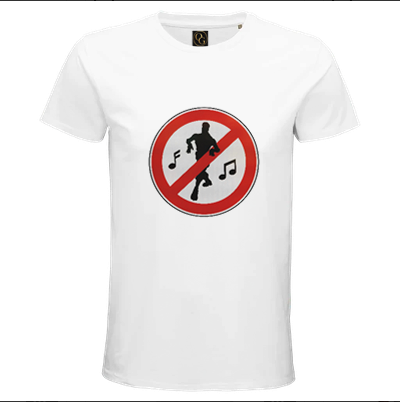 White t-shirt with the quote Organic Fitted Tee — No To Dancing