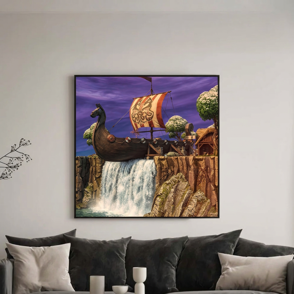 Poster: The Viking Village, framed in a white wood frame