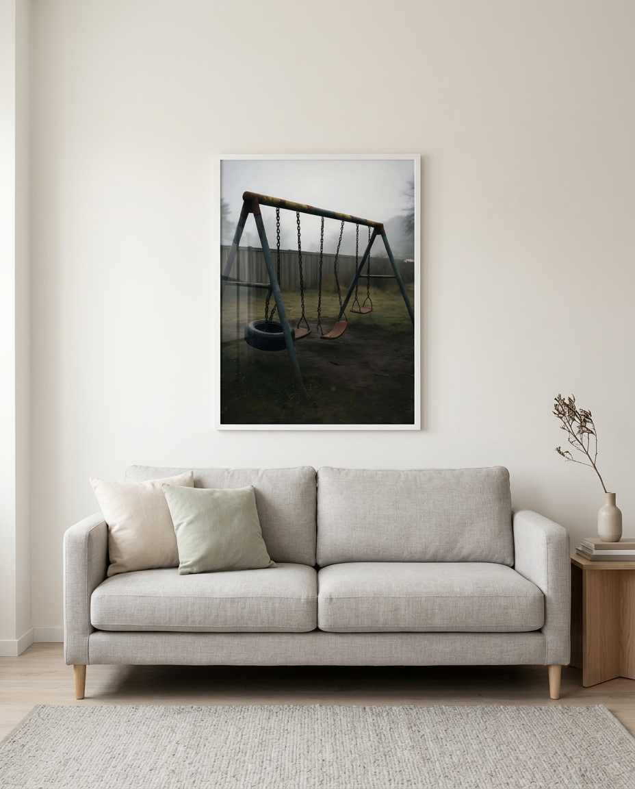 Poster: The Swing, framed in a white wood frame